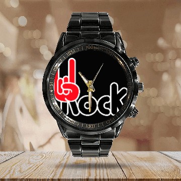 Discover Heavy Metal Fun Hard Rock Music Horns Hand Gesture Calendar Steel Band Watch
