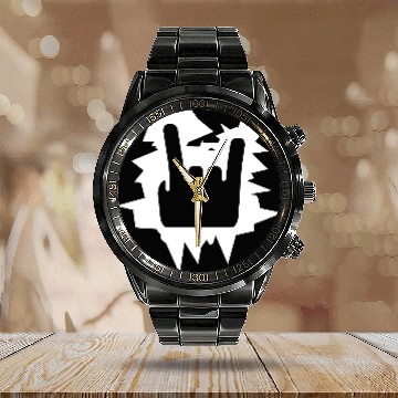 Discover Heavy Metal Fun Hard Rock Music Horns Hand Gesture Calendar Steel Band Watch