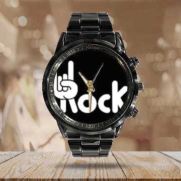 Discover Heavy Metal Fun Hard Rock Music Horns Hand Gesture Calendar Steel Band Watch