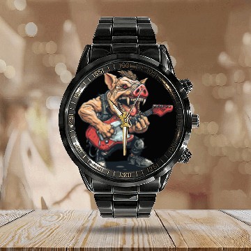 Discover Punk Rock Guitar Pig Calendar Steel Band Watch