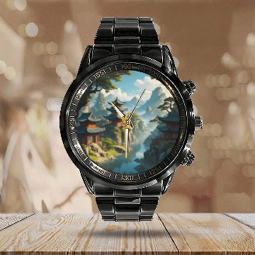Discover Peaceful Pagoda Calendar Steel Band Watch