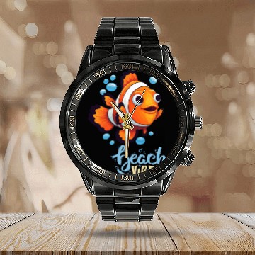 Discover Cream Blue Green Modern Skeleton Beach Calendar Steel Band Watch