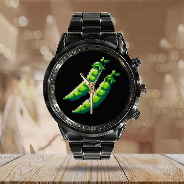 Discover 8 Bit Pixel Peas Calendar Steel Band Watch