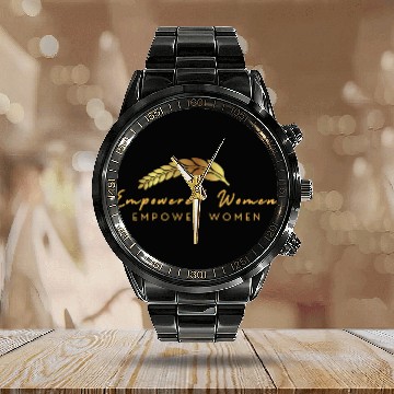 Discover Black and Gold Empowered Women Calendar Steel Band Watch