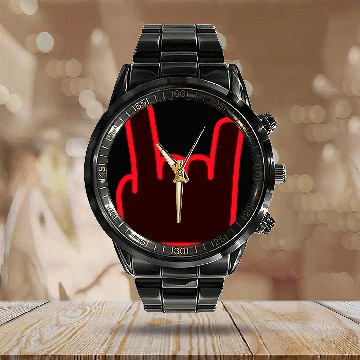 Discover Heavy Metal Fun Hard Rock Music Horns Hand Gesture Calendar Steel Band Watch