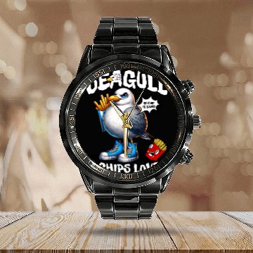 Discover Seagull The Potato Chips Lover Funny Sea Bird Calendar Steel Band Watch
