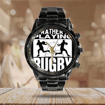 Discover I'd Rather Be Playing Rugby Funny Rugby Player Calendar Steel Band Watch