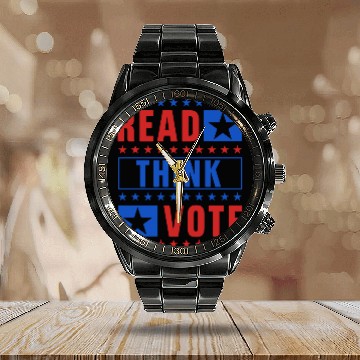 Discover Read Think Vote - Election Calendar Steel Band Watch