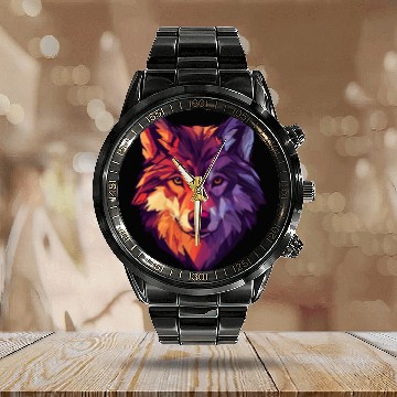 Discover Floral Wolf Vintage Flowers Wolf Face for Wolves Calendar Steel Band Watch