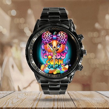 Discover Sparkly Candy Corn Cutie Glitter Neon Pumpkin Calendar Steel Band Watch