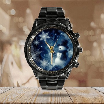 Discover vintage snowman christmas holiday Calendar Steel Band Watch