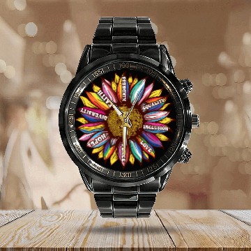 Discover lgbtq sunflower rainbow flag Diversity Human Right Calendar Steel Band Watch