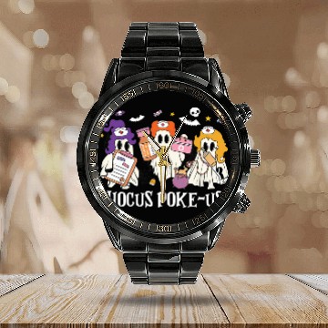 Discover Hocus Poke-Us Funny Ghost Vintage Halloween Movie Calendar Steel Band Watch