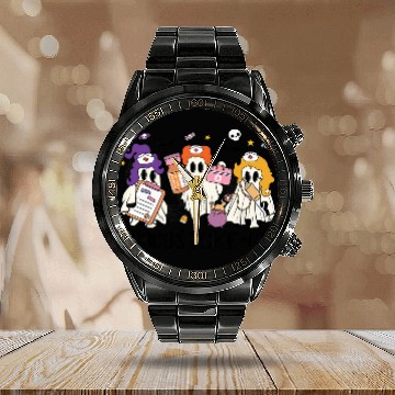 Discover Hocus Poke Us Funny Ghost Vintage Halloween Calendar Steel Band Watch