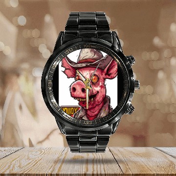 Discover hillbilly redneck zombie cowboy pig Calendar Steel Band Watch