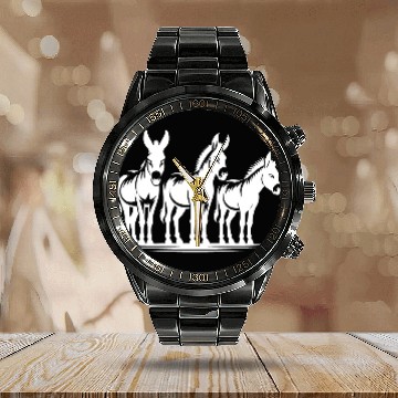 Discover Cute Donkey Group Portrait Farmer Pictures Calendar Steel Band Watch