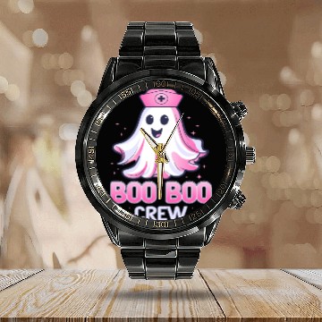Discover Boo Boo Crew Nurse Pink Ghost Halloween Costume Calendar Steel Band Watch