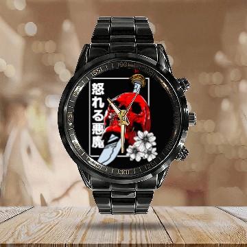 Discover Japanese skull Demon Vaporwave Harajuku Aesthetic Calendar Steel Band Watch