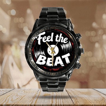 Discover Classic Vinyl 'Feel The Beat' Calendar Steel Band Watch