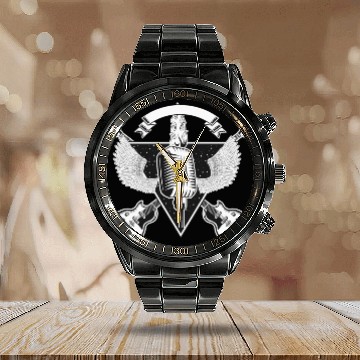 Discover Rock and Roll vintage guitar and microphone Retro Calendar Steel Band Watch
