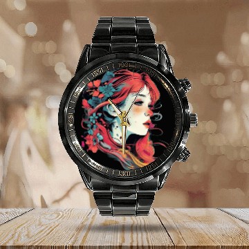 Discover Cute flowers girl for eye catching style Calendar Steel Band Watch