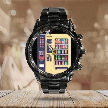 Discover Japanese vending machine with little friend. Calendar Steel Band Watch