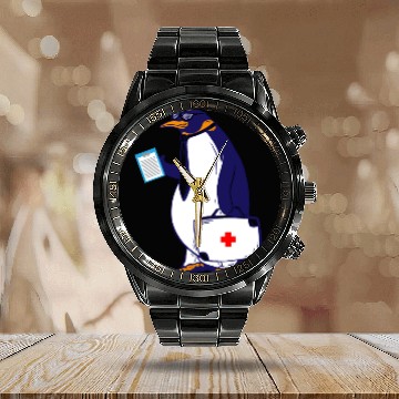 Discover Penguin Doctor, Penguin Famila, funny penguin Calendar Steel Band Watch