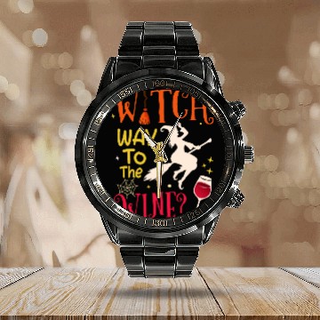 Discover Witch Way To The Wine Funny Halloween Drinking Calendar Steel Band Watch