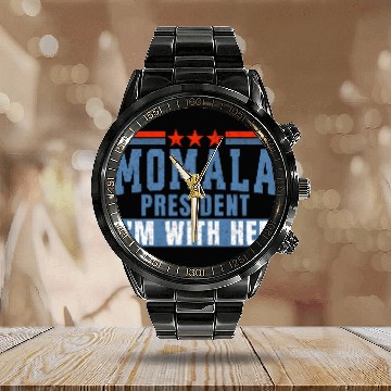 Discover MOMALA PRESIDENT: I'M WITH HER Kamala Harris 2024 Calendar Steel Band Watch