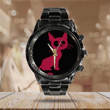Discover Crazy Cat Squinting Funny Eyes Grimace Fun Cartoon Calendar Steel Band Watch