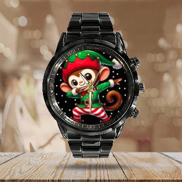 Discover Christmas Monkey Elf Funny Monkey Lover Ape Calendar Steel Band Watch