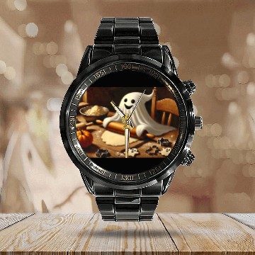 Discover Ghost baking cookies: Sweet Halloween fun Calendar Steel Band Watch