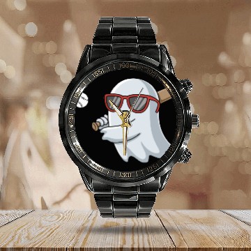 Discover Halloween Ghost Baseball Player Calendar Steel Band Watch