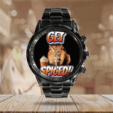 Discover Fierce Lion 'Get Spiced!' Pumpkin Spice Fall Desig Calendar Steel Band Watch