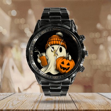 Discover Hipster Ghost Trick or Treat Calendar Steel Band Watch