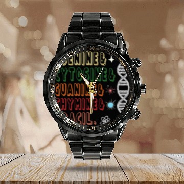 Discover Nucleobases Biology Teacher DNA Biologist Calendar Steel Band Watch