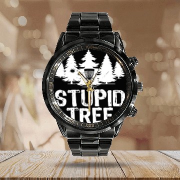 Discover Stupid Tree Funny Disc Golf Calendar Steel Band Watch