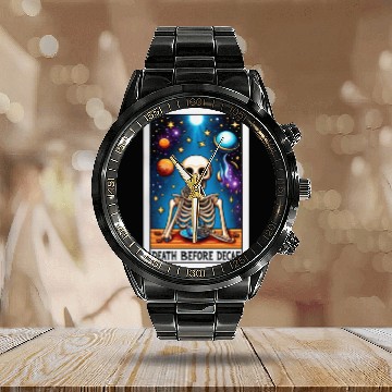 Discover Tarot Card Collection - Death Before Decaf Calendar Steel Band Watch