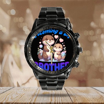 Discover Soon I'll Be A Big Brother Sweet Otter Brother Calendar Steel Band Watch