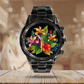 Discover Hibiscus bouquet Calendar Steel Band Watch