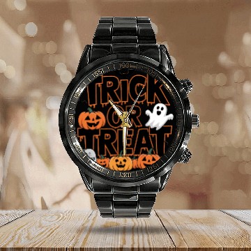 Discover Trick or Treat Halloween Graphic – Spooky Pumpkin Calendar Steel Band Watch