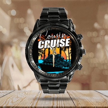 Discover Retro Summer Tropical Beach Vacation Cousin Cruise Calendar Steel Band Watch