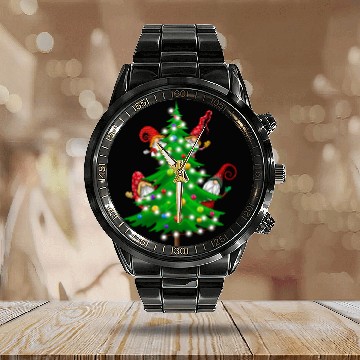 Discover Christmas Gnomes Funny Tree Holiday Calendar Steel Band Watch