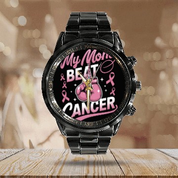 Discover My Mom Beat Cancer Breast Cancer Awareness Calendar Steel Band Watch