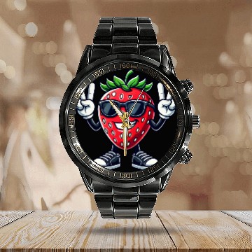 Discover Sweet Strawberry Cartoon Peace Fruit Fruity Calendar Steel Band Watch