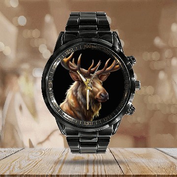Discover Elk head with antlers Calendar Steel Band Watch