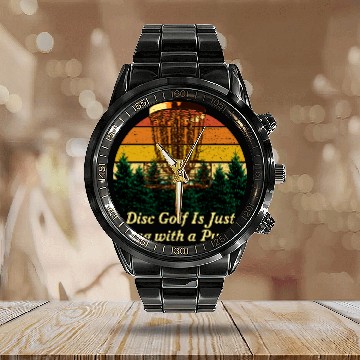 Discover Disc Golf Is Just Hiking Golfer Sayings Disc Golf Calendar Steel Band Watch