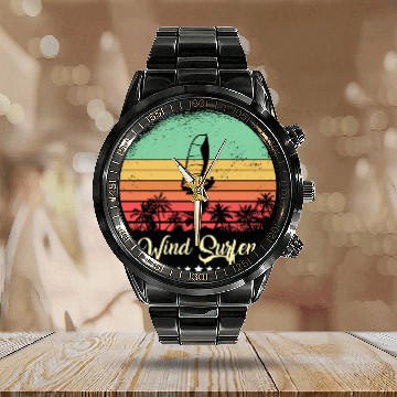 Discover Wind Surfing Vintage Retro Sunset Sport Calendar Steel Band Watch