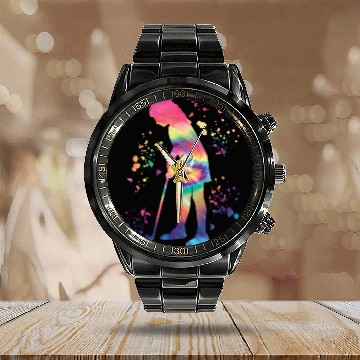 Discover Golfer Colorsplash Kids Miniature Golf Calendar Steel Band Watch