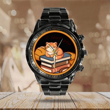 Discover Orange Cat Loaf Book Bread Calendar Steel Band Watch